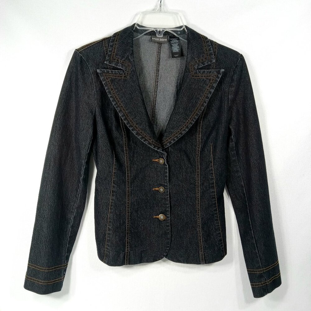 BISOU BISOU Michele Bohbot Dark Blue Wash Denim Jean Jacket Womens Size Medium